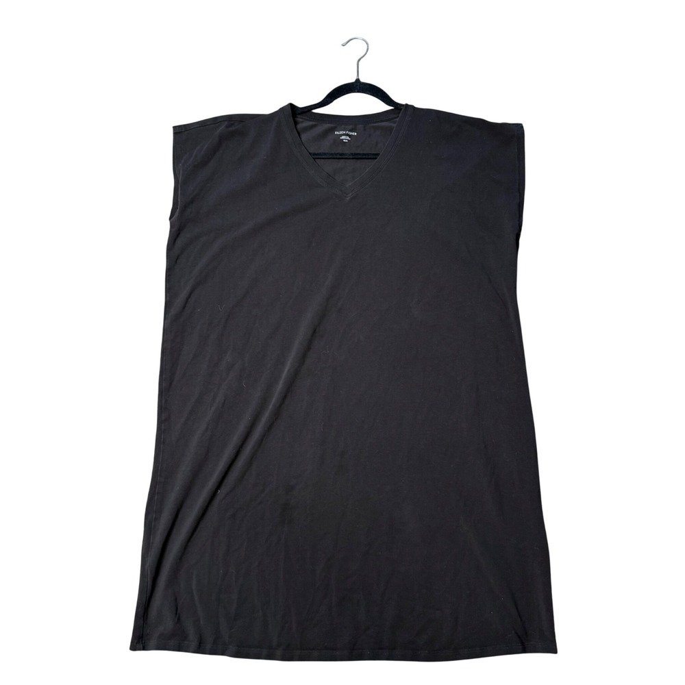 Eileen Fisher T-Shirt Dress Womens Medium Black Excellent Organic Cotton V-Neck‎